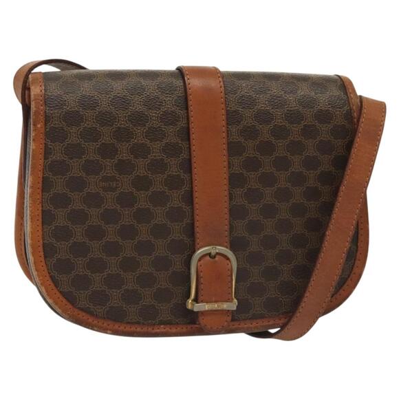 CELINE Macadam Canvas Shoulder Bag Pvc Leather Brown Gold - Picture 1 of 12